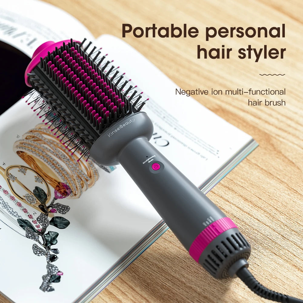 Kinsei Beauty Dryer and Straightening Brush 2 IN 1 Hair Brush Hair Dryer Hot Air Brush Ceramic Anti-ironing Blower Styling Tool