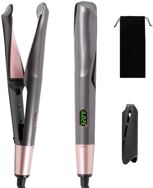 2 in 1 Pro Gold Titanium Flat Iron Twist Hair Curler & Straightener Iron Anti-Frizz For Hair Straightening and Curling/ Styling Tool