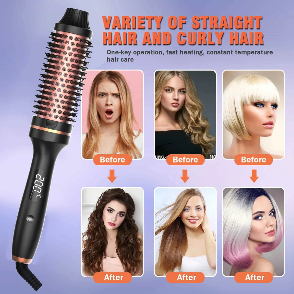 Thermal Brush Styling Comb/ Electric Fast Heating/ Anti Scald/ 3 in 1 Straightener/ Heated Professional Hair Styling Brush