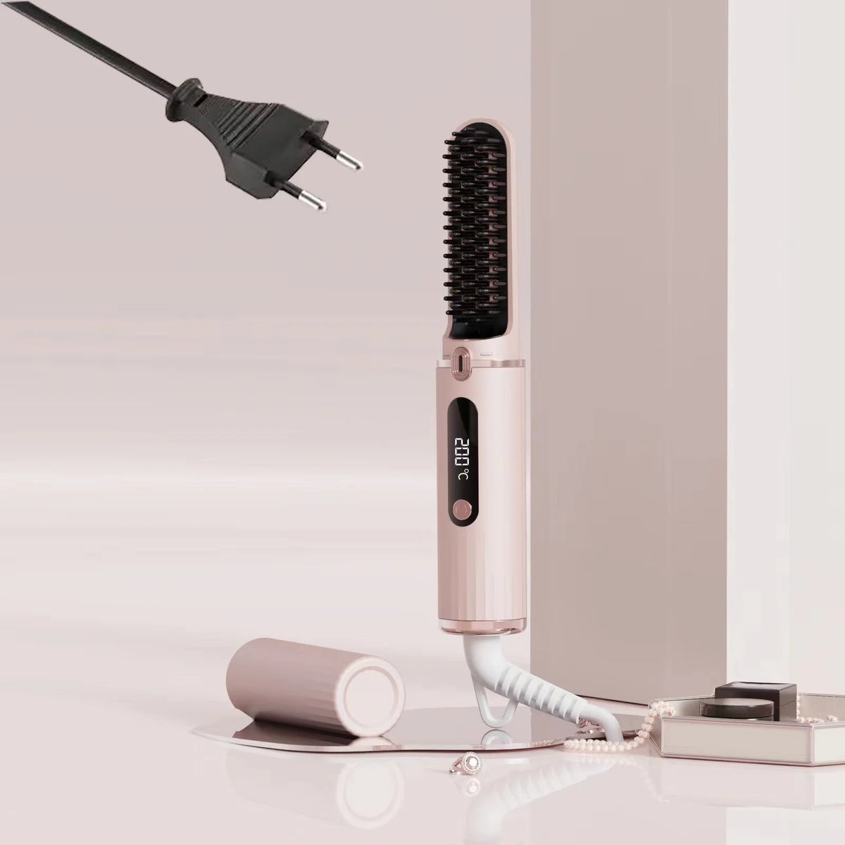 New Hair Straightening Brush 4 Temp Settings,Ceramic Heated Hot Brush Portable Straightener Comb Negative Ion Styling Tool