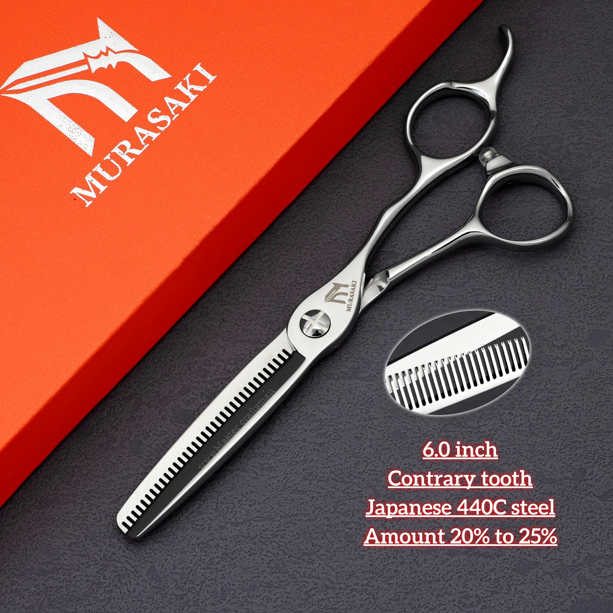 MURASAKI Professional Barber Scissors,6.0 Inch Japanese 440C Steel Hairdressing Scissors,Salon High-Quality Hair Cutting Tools