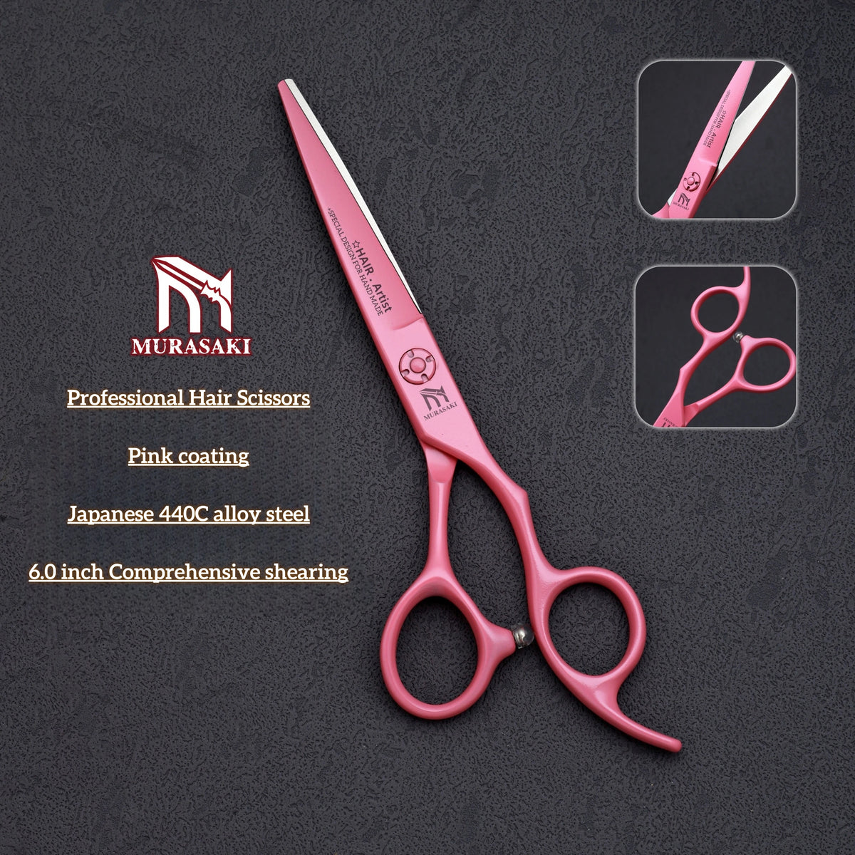 MURASAKI Professional Barber Scissors,6.0 Inch Japanese 440C Steel Hairdressing Scissors,Salon High-Quality Hair Cutting Tools