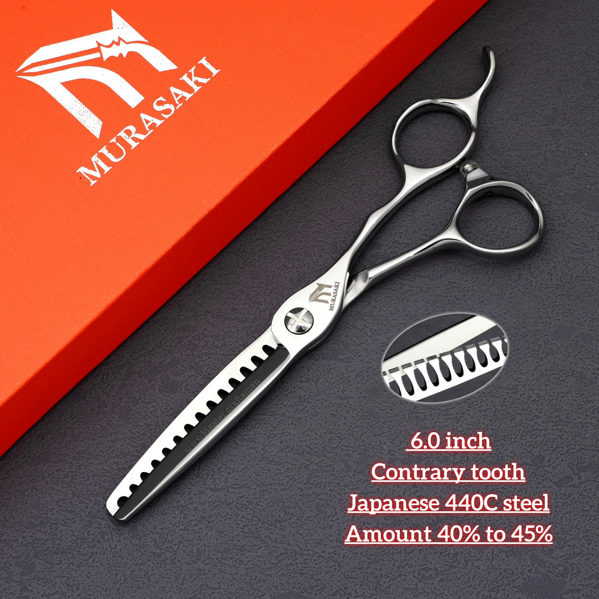 MURASAKI Professional Barber Scissors,6.0 Inch Japanese 440C Steel Hairdressing Scissors,Salon High-Quality Hair Cutting Tools