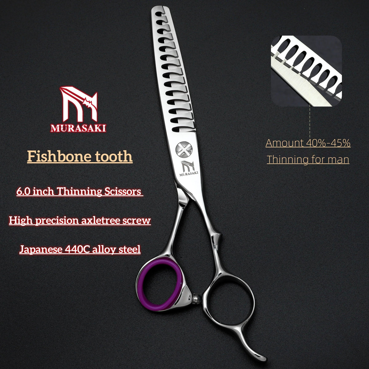 MURASAKI Professional Barber Scissors,6.0 Inch Japanese 440C Steel Hairdressing Scissors,Salon High-Quality Hair Cutting Tools