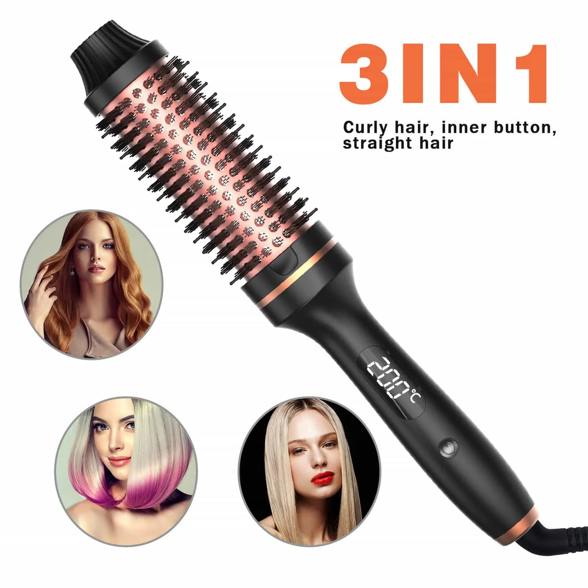 Thermal Brush Styling Comb/ Electric Fast Heating/ Anti Scald/ 3 in 1 Straightener/ Heated Professional Hair Styling Brush