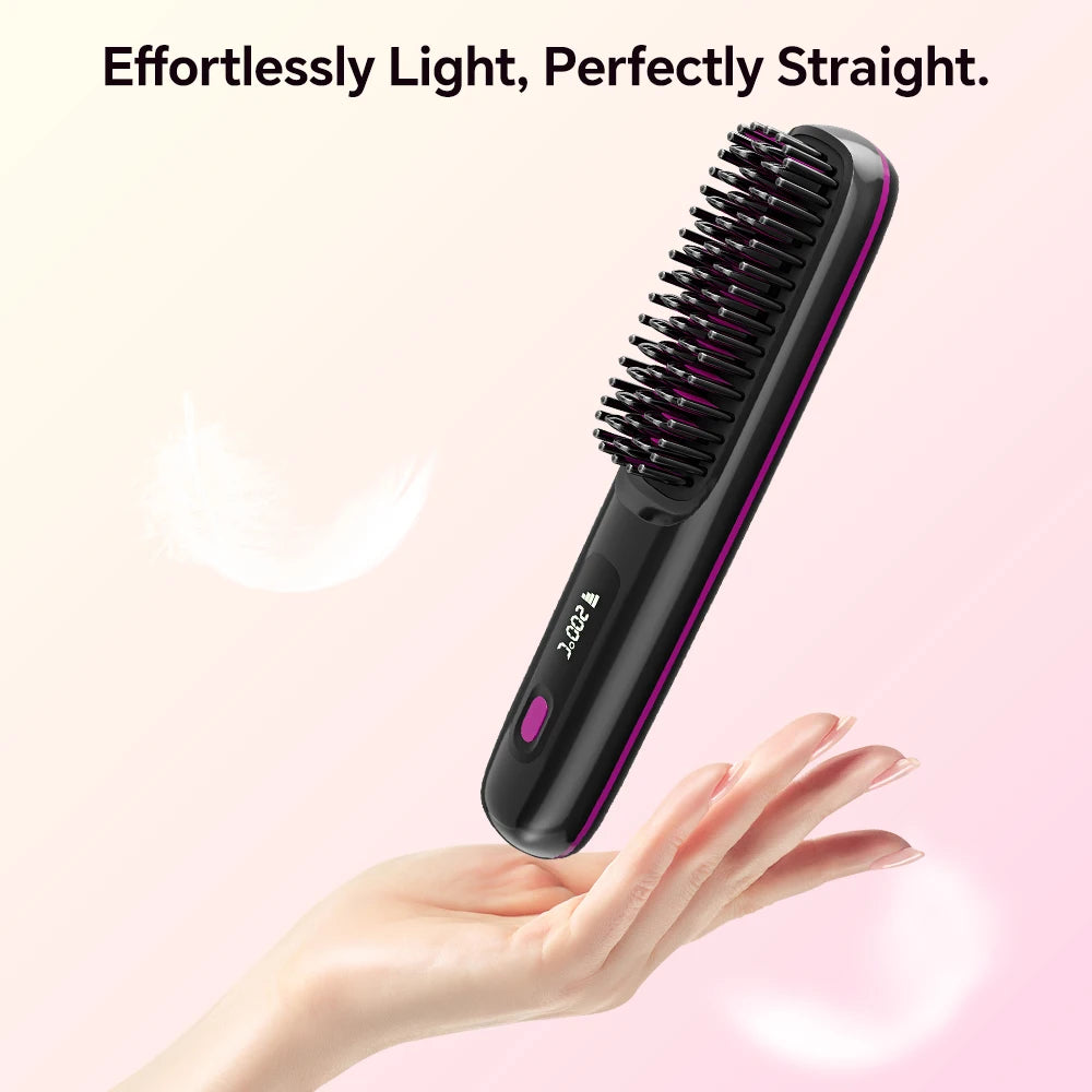 Ionic Straightening Comb, Hair Straightener Brush Ceramic Hot Comb for Women - 20s Fast Heating, 3 Temp Settings and LED Display