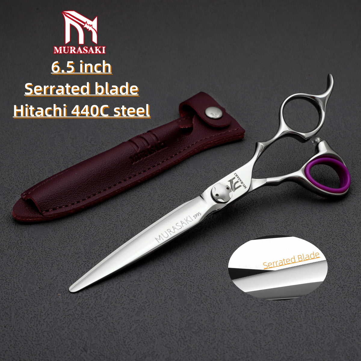 MURASAKI Professional Barber Scissors,6.0 Inch Japanese 440C Steel Hairdressing Scissors,Salon High-Quality Hair Cutting Tools