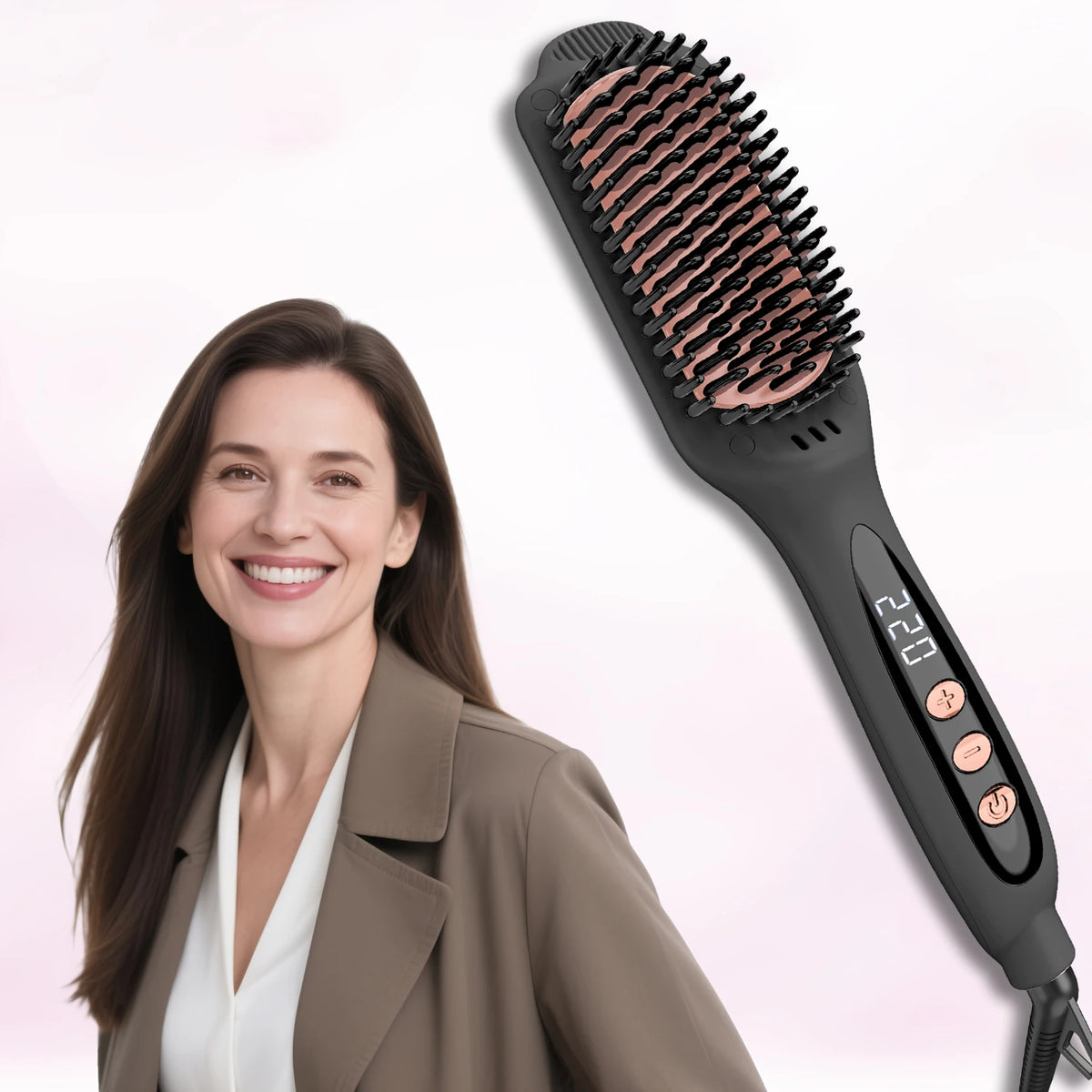 LANDOT Hair Straightener Brush Heats up in 30 seconds Anti-Scald Hot Comb with Ionic Ceramic Bristles, Salon-Smooth & Frizz-Free Results