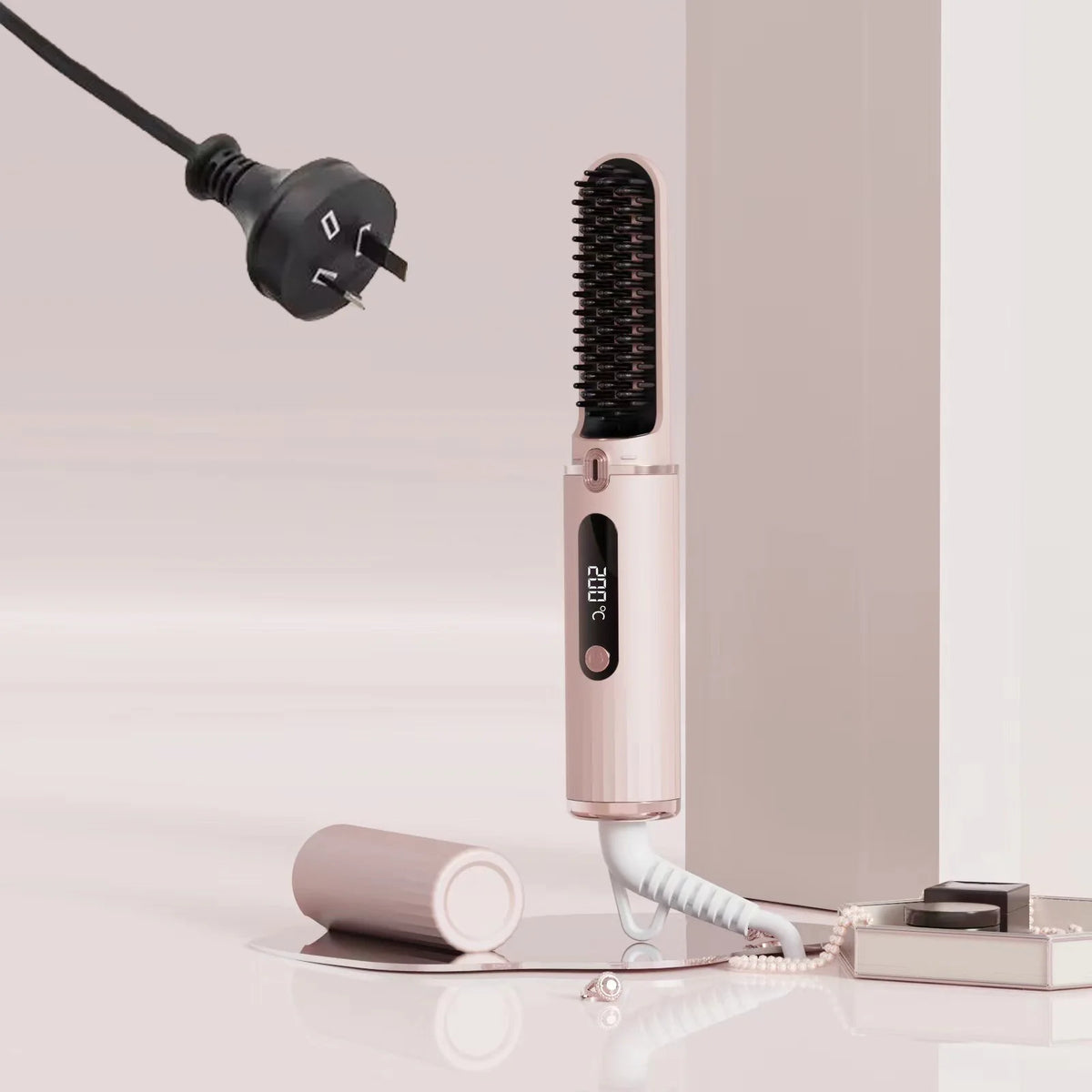 New Hair Straightening Brush 4 Temp Settings,Ceramic Heated Hot Brush Portable Straightener Comb Negative Ion Styling Tool