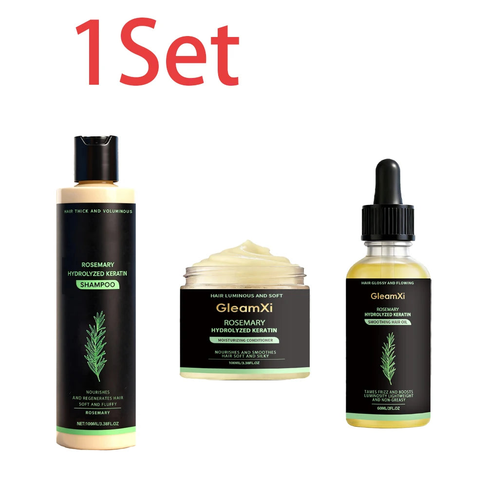 Rosemary Hair Set- Shampoo, Conditioner, Oil -Nourishing, Smoothing, Hydrating Silky Shine- 3pcs Daily Care
