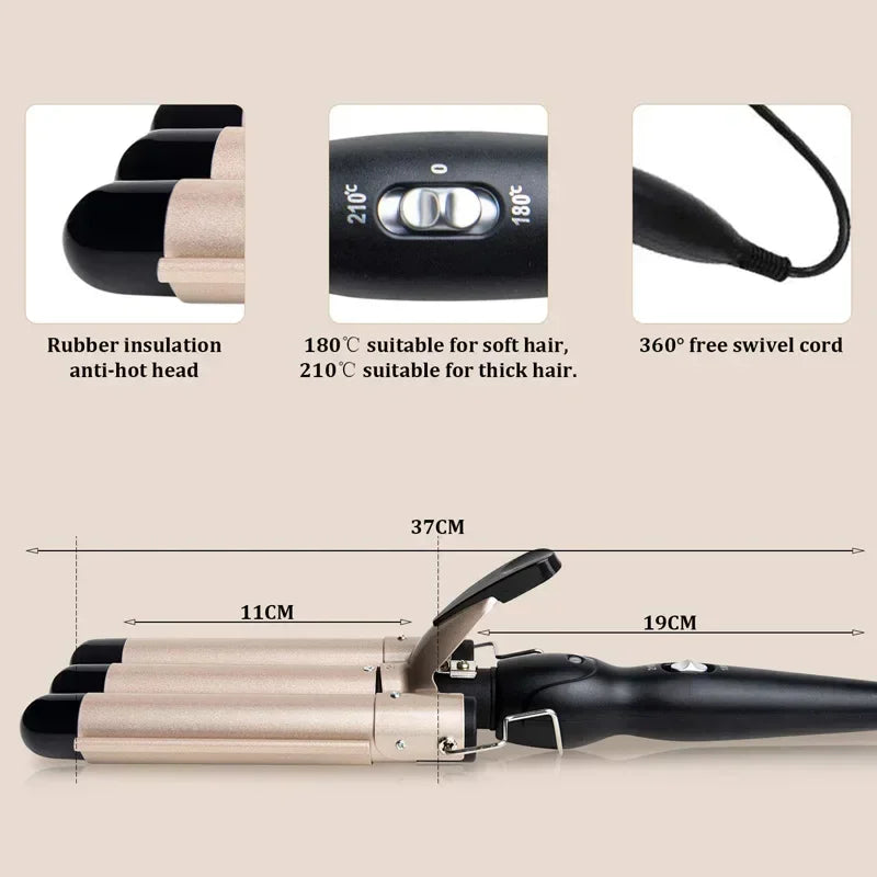 Professional Hair Curling Iron- Ceramic Triple Barrel Hair Curler- Hair Wave Styling Tool