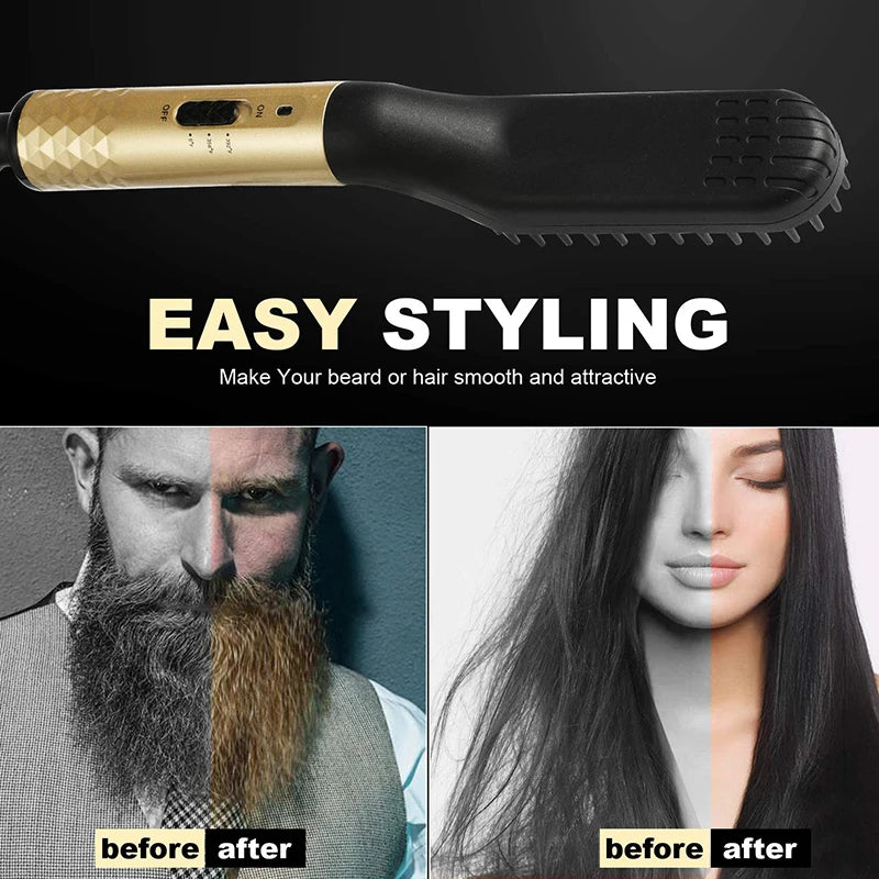 Professional Mini Ceramic Brush Straightener for Beards/ Beard Straightening Comb/ Beard Hair Brush/ Men 's Hair Straightener Comb for Beards