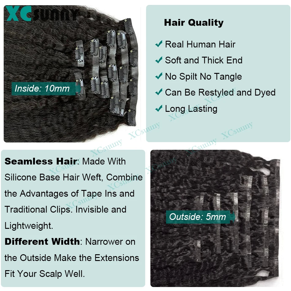 Seamless Clip In Human Hair Extensions 7pcs/Pack Double Drawn PU Skin Weft Remy Human Hair Extensions Kinky Straight