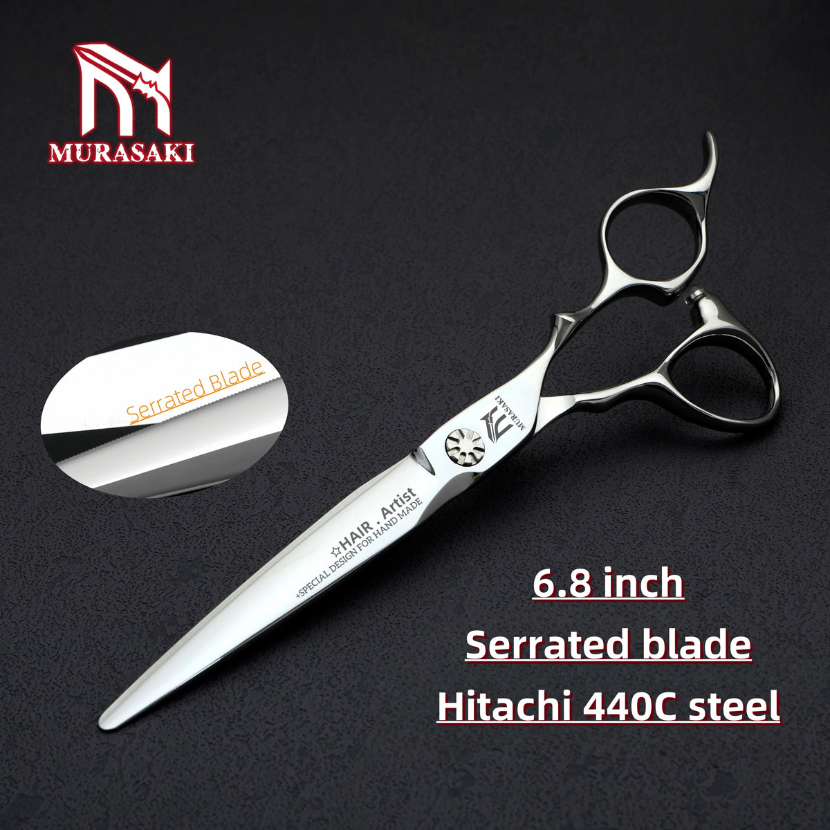 MURASAKI Professional Barber Scissors,6.0 Inch Japanese 440C Steel Hairdressing Scissors,Salon High-Quality Hair Cutting Tools