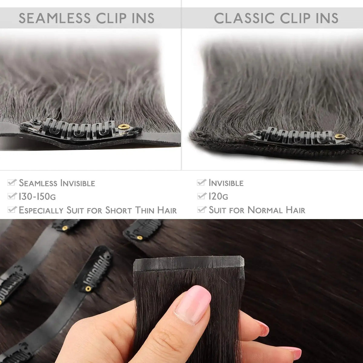 Seamless Clip In Human Hair Extensions 7pcs/Pack Double Drawn PU Skin Weft Remy Human Hair Extensions Kinky Straight
