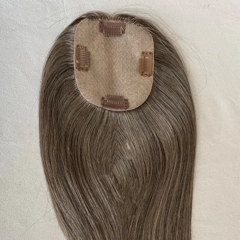 100% Human Hair Toppers for Women- 10/12 cm Silk Base Virgin Remy Hair Toppers 65-70 Grams Clip in Hair Toupee for Thinning Hair