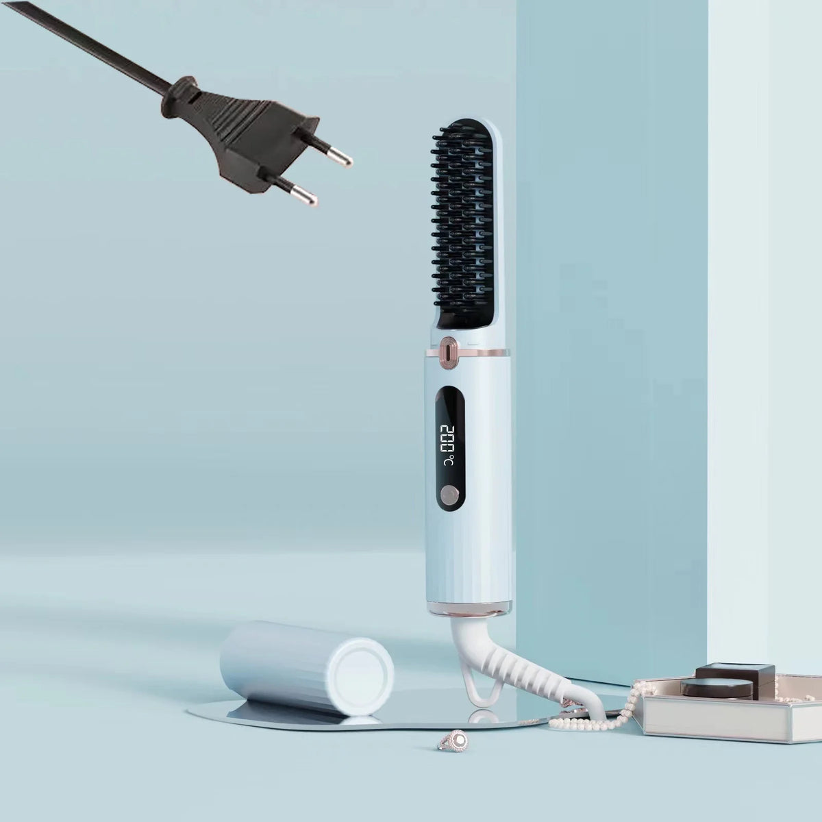 New Hair Straightening Brush 4 Temp Settings,Ceramic Heated Hot Brush Portable Straightener Comb Negative Ion Styling Tool
