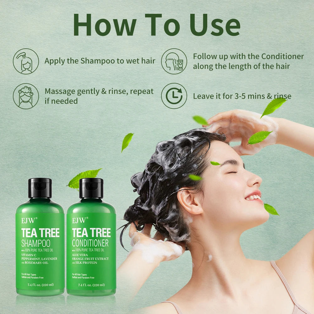 Tea Tree Oil Shampoo and Conditioner Set| Refreshes Scalp, Soothes,Cleanses Buildup, Clarifying for Oily Hair|Pure Tea Tree