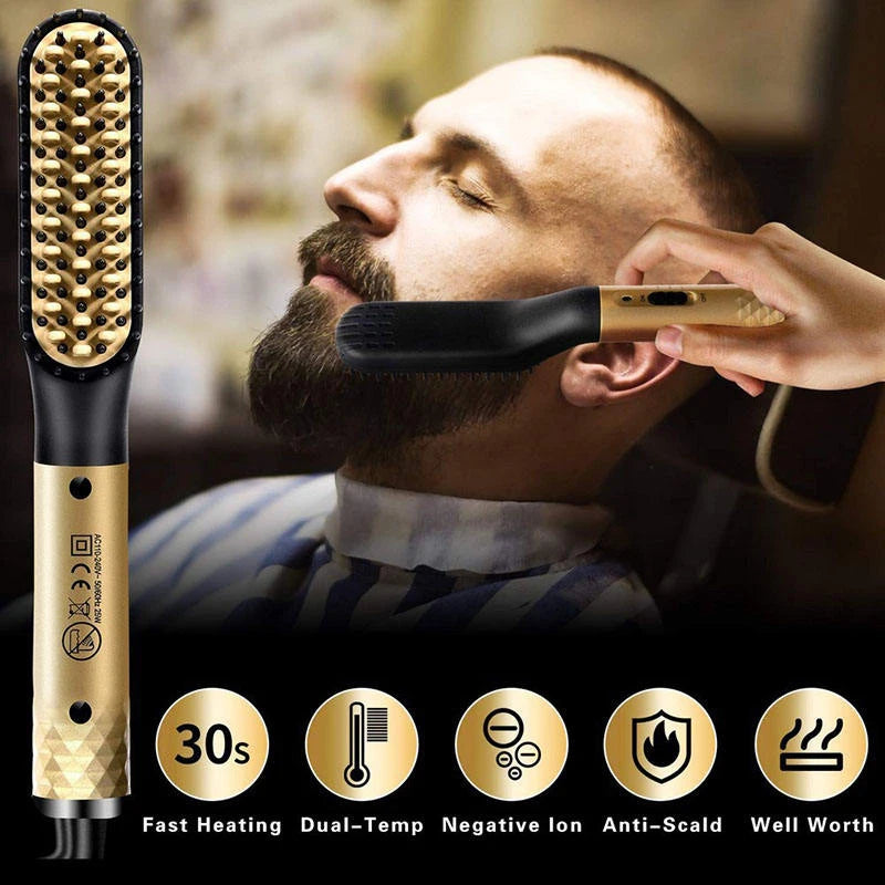 Professional Mini Ceramic Brush Straightener for Beards/ Beard Straightening Comb/ Beard Hair Brush/ Men 's Hair Straightener Comb for Beards