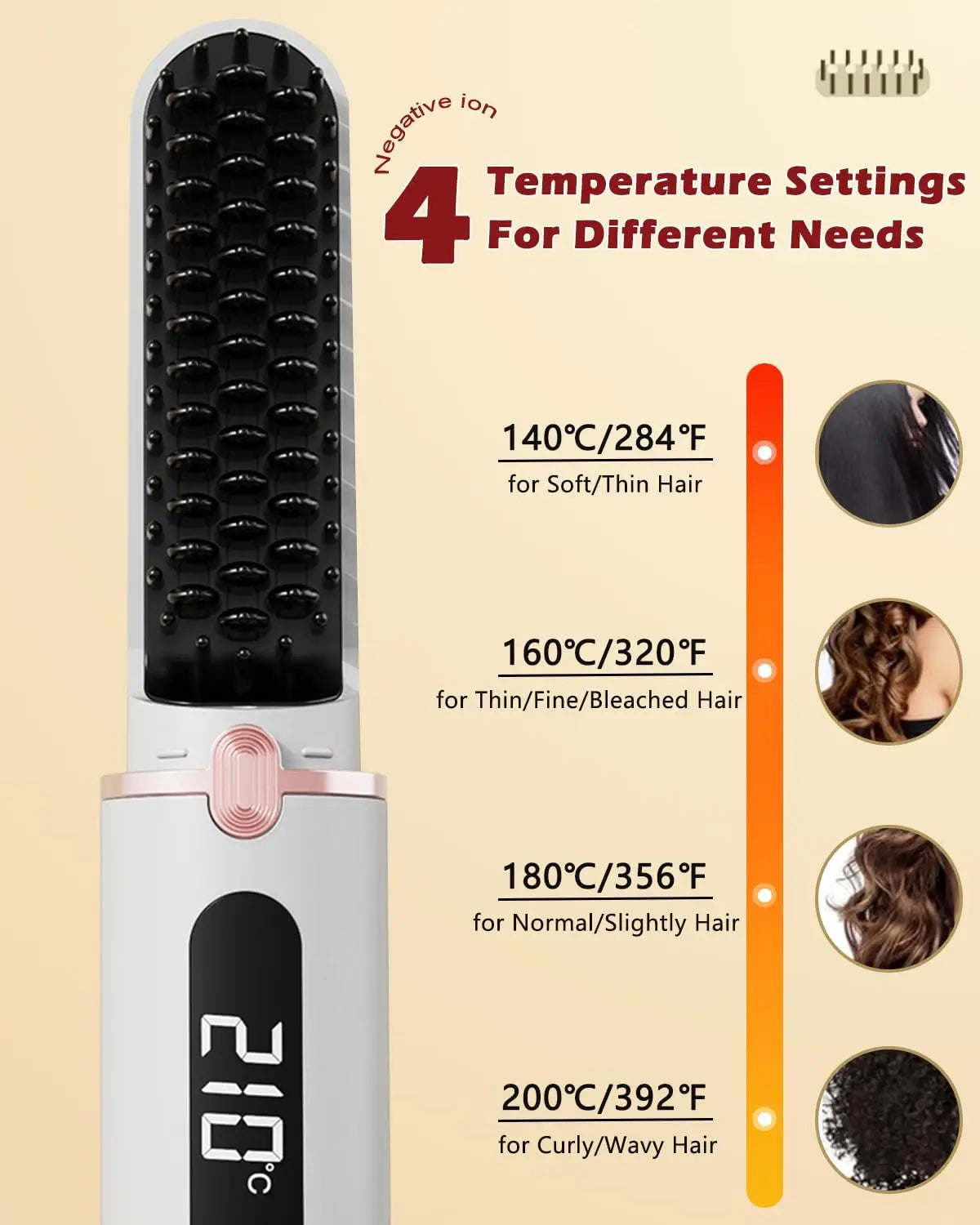 New Hair Straightening Brush 4 Temp Settings,Ceramic Heated Hot Brush Portable Straightener Comb Negative Ion Styling Tool