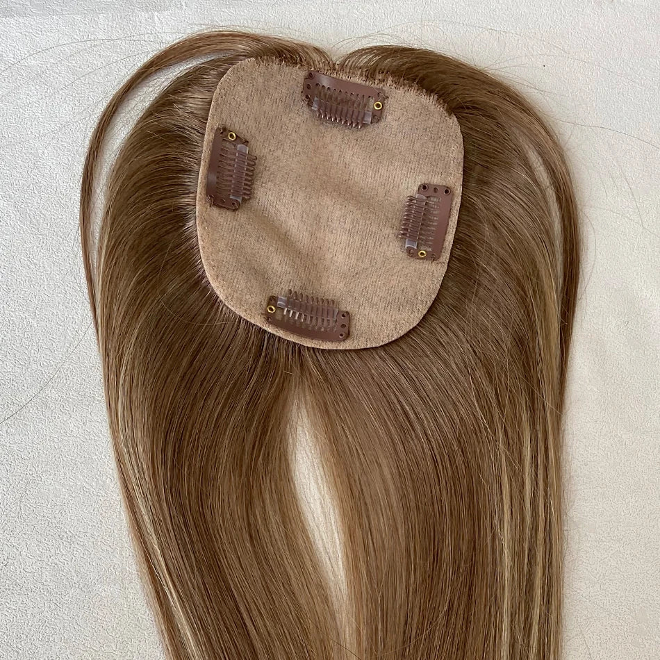 100% Human Hair Toppers for Women- 10/12 cm Silk Base Virgin Remy Hair Toppers 65-70 Grams Clip in Hair Toupee for Thinning Hair