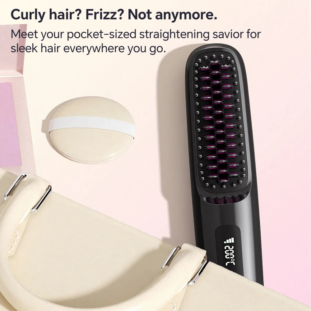 Ionic Straightening Comb, Hair Straightener Brush Ceramic Hot Comb for Women - 20s Fast Heating, 3 Temp Settings and LED Display