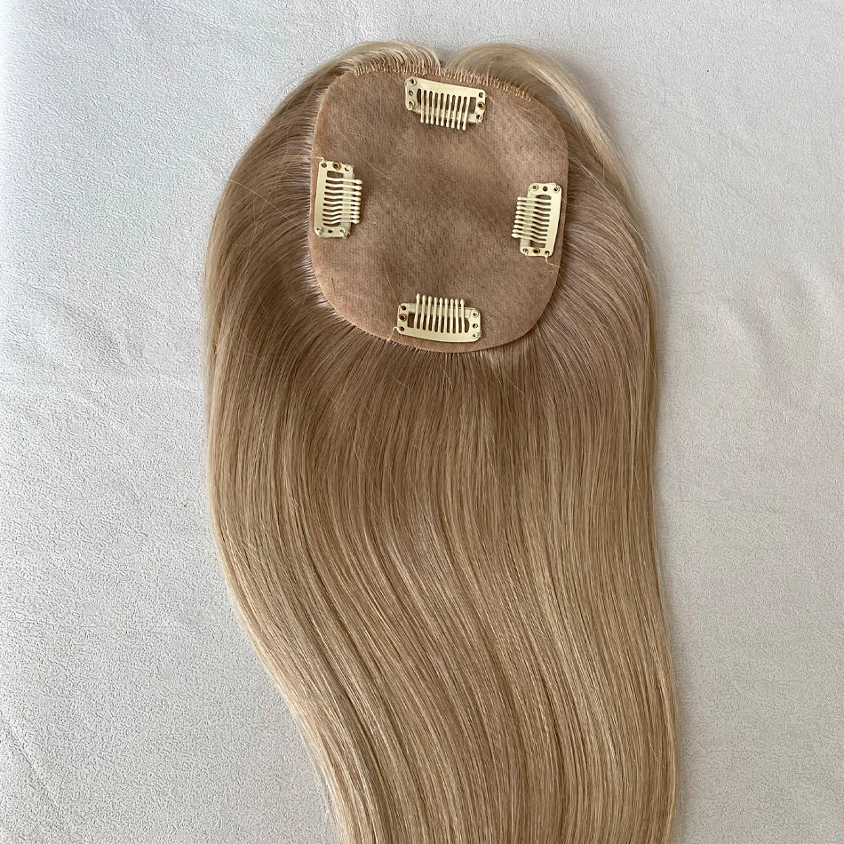 100% Human Hair Toppers for Women- 10/12 cm Silk Base Virgin Remy Hair Toppers 65-70 Grams Clip in Hair Toupee for Thinning Hair