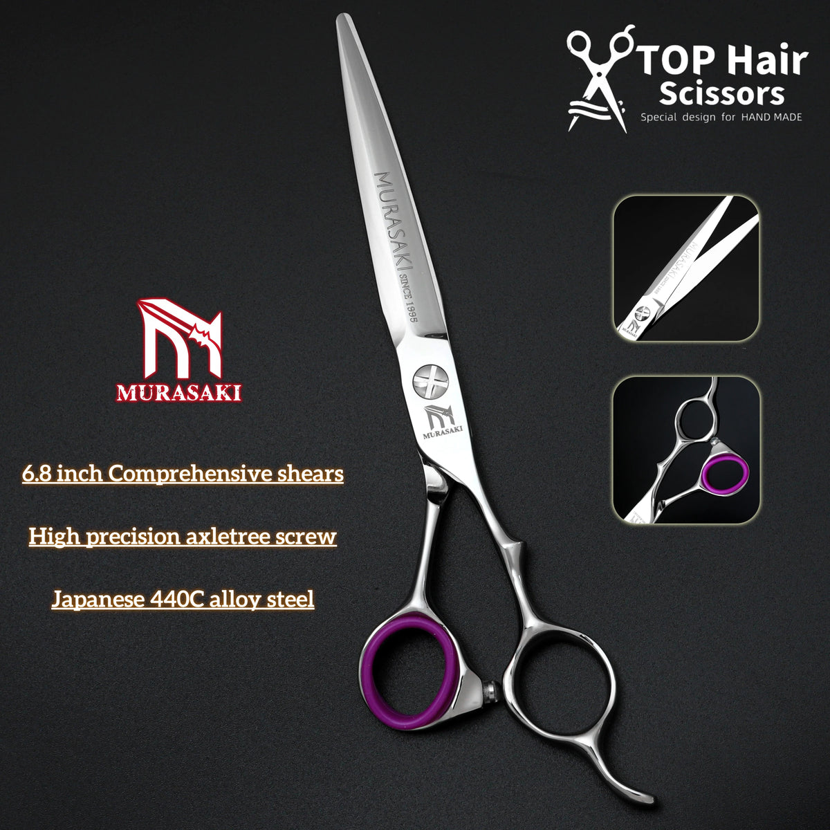 MURASAKI Professional Barber Scissors,6.0 Inch Japanese 440C Steel Hairdressing Scissors,Salon High-Quality Hair Cutting Tools