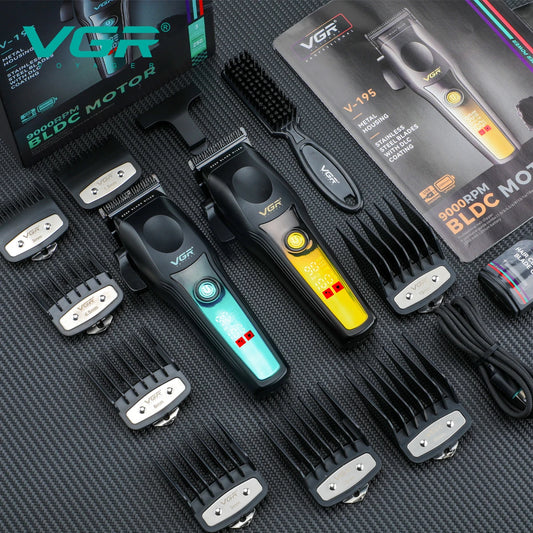 VGR New High end Hair Clipper Metal Body Titanium Alloy Sharp Blade Hair Trimmer LCD Intelligent Digital Shaving Machine V-195