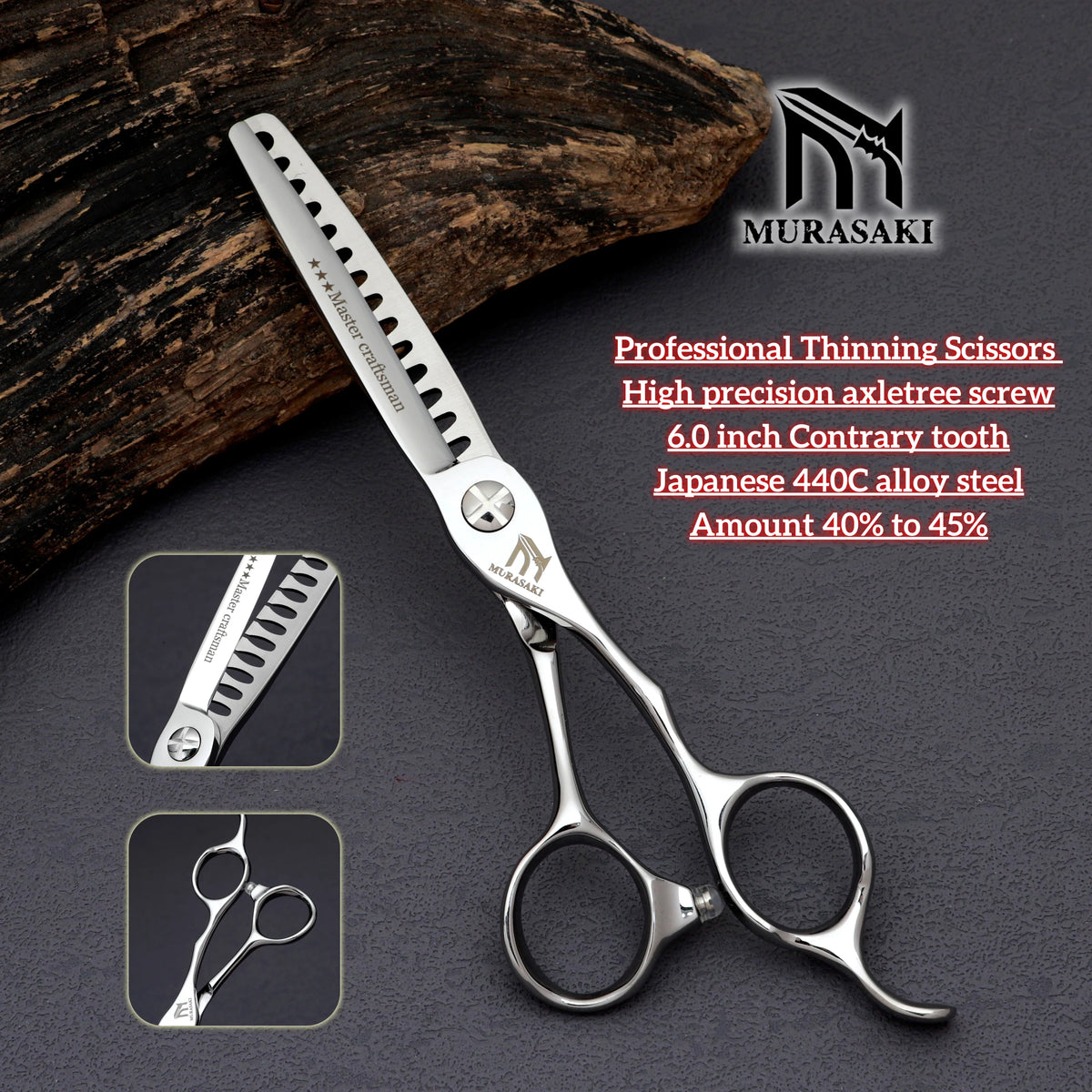 MURASAKI Professional Barber Scissors,6.0 Inch Japanese 440C Steel Hairdressing Scissors,Salon High-Quality Hair Cutting Tools