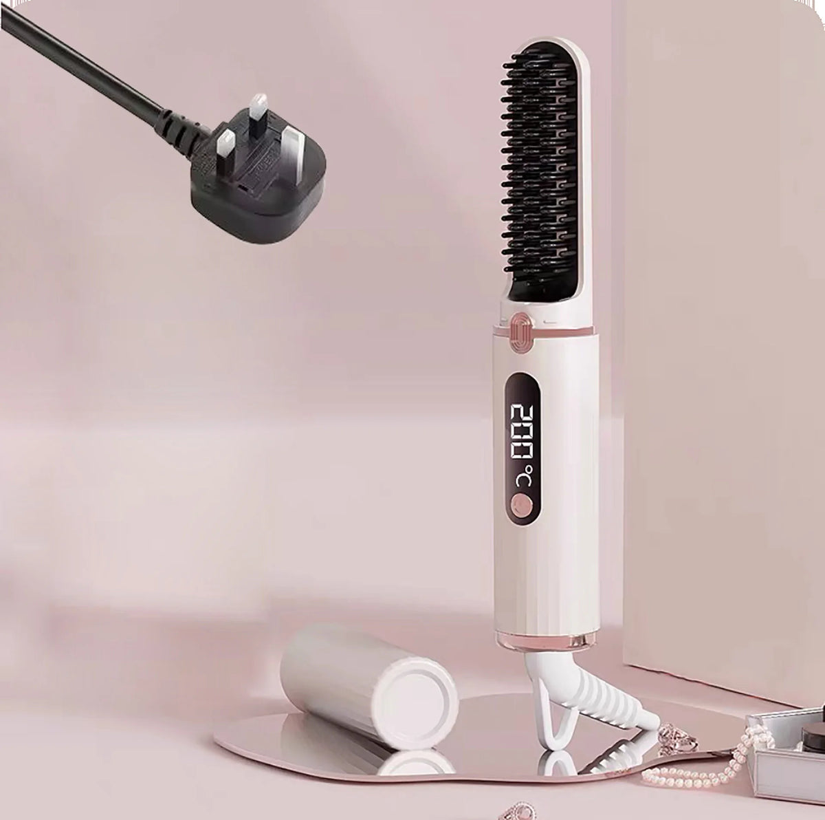 New Hair Straightening Brush 4 Temp Settings,Ceramic Heated Hot Brush Portable Straightener Comb Negative Ion Styling Tool