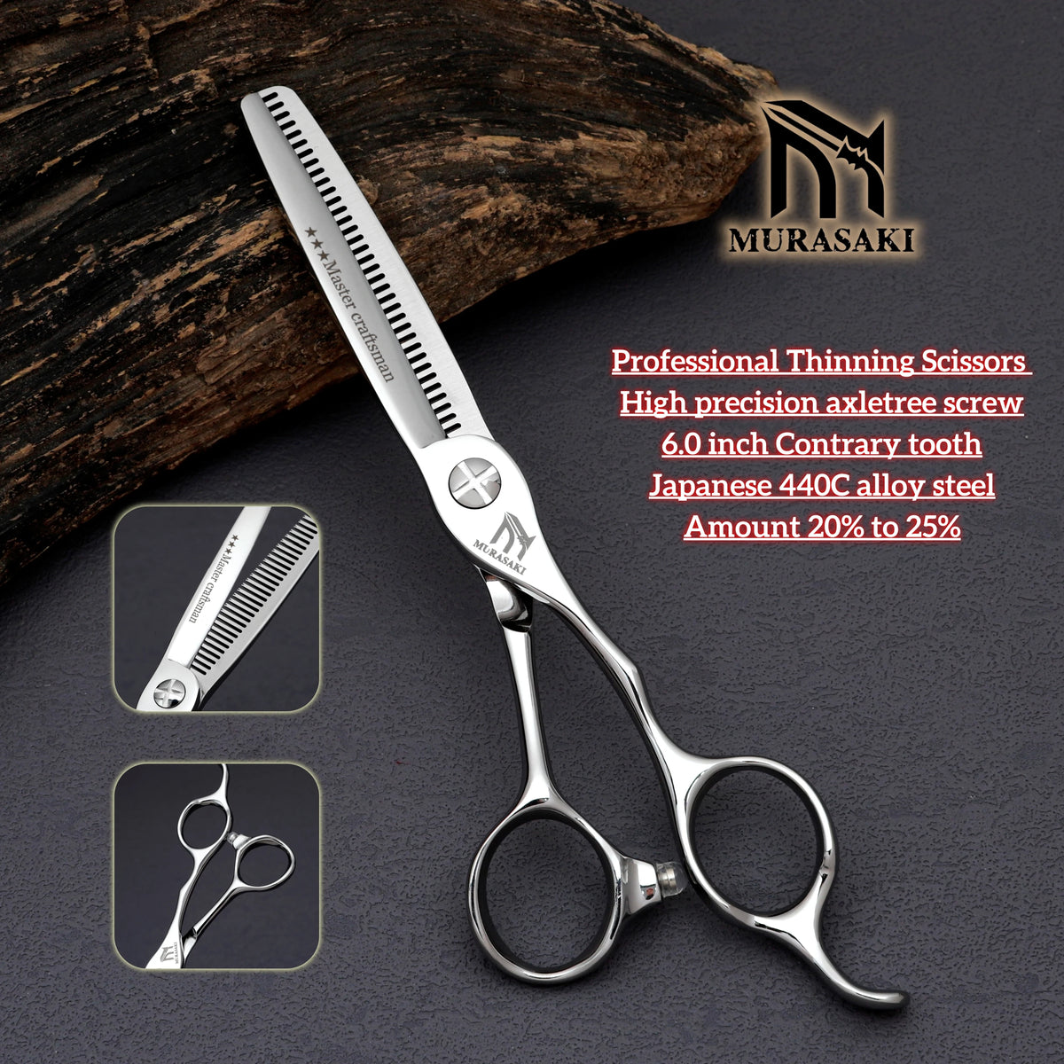 MURASAKI Professional Barber Scissors,6.0 Inch Japanese 440C Steel Hairdressing Scissors,Salon High-Quality Hair Cutting Tools