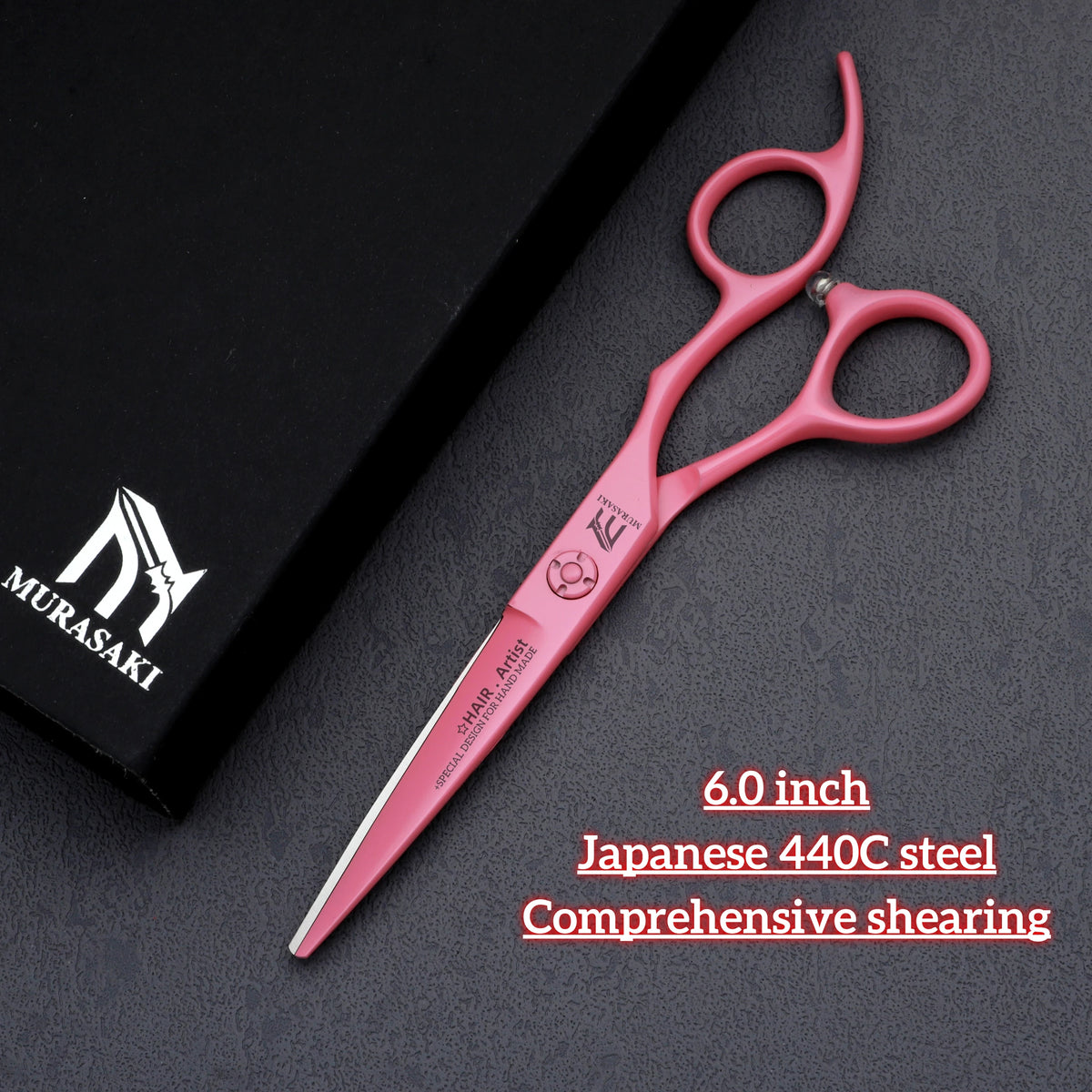 MURASAKI Professional Barber Scissors,6.0 Inch Japanese 440C Steel Hairdressing Scissors,Salon High-Quality Hair Cutting Tools