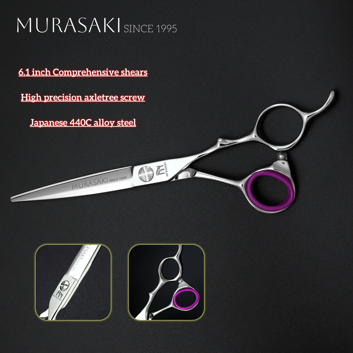 MURASAKI Professional Barber Scissors,6.0 Inch Japanese 440C Steel Hairdressing Scissors,Salon High-Quality Hair Cutting Tools