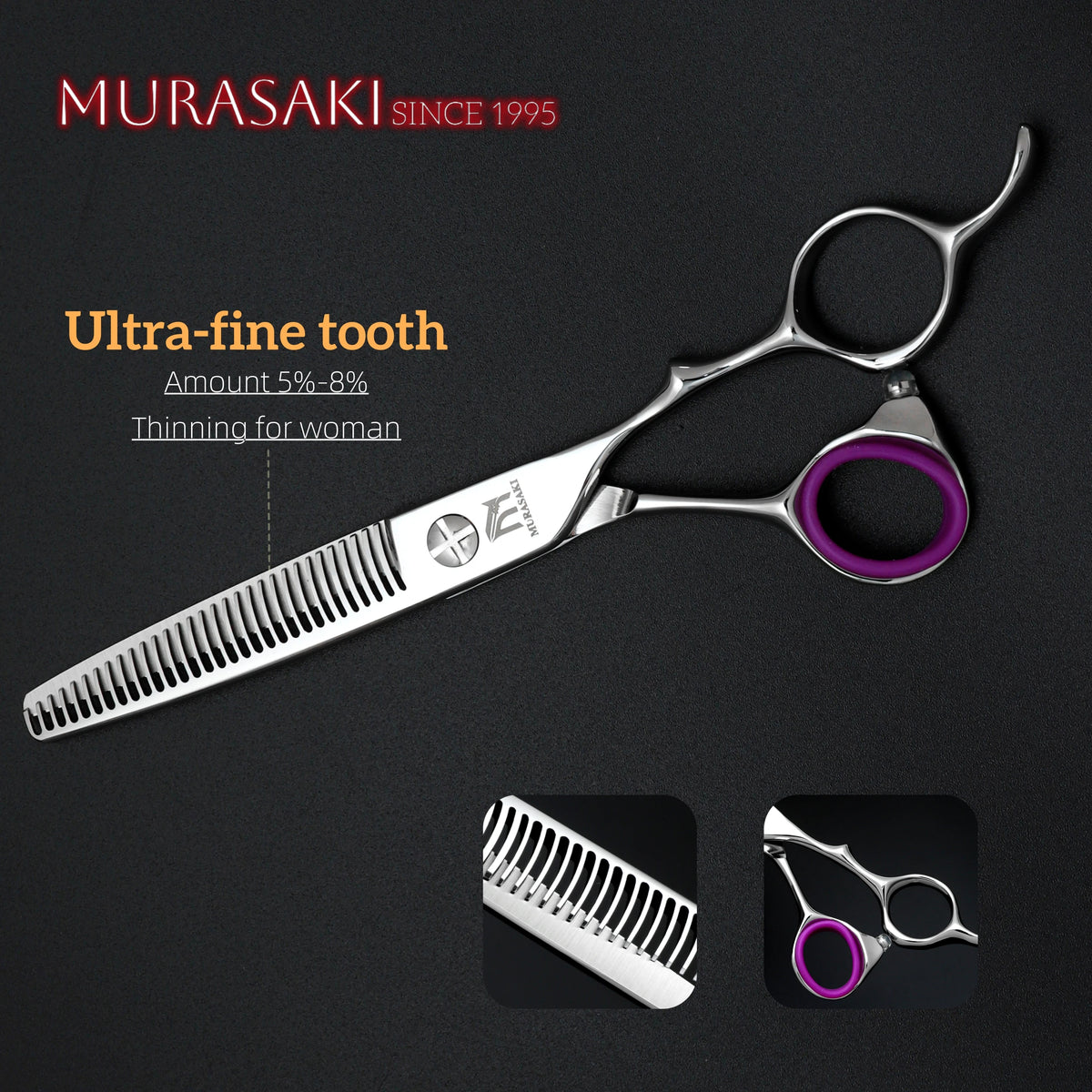 MURASAKI Professional Barber Scissors,6.0 Inch Japanese 440C Steel Hairdressing Scissors,Salon High-Quality Hair Cutting Tools