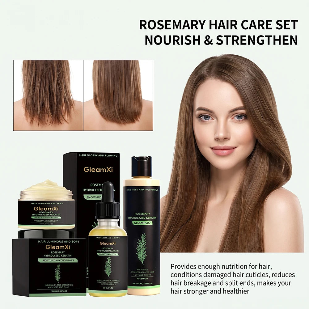 Rosemary Hair Set- Shampoo, Conditioner, Oil -Nourishing, Smoothing, Hydrating Silky Shine- 3pcs Daily Care