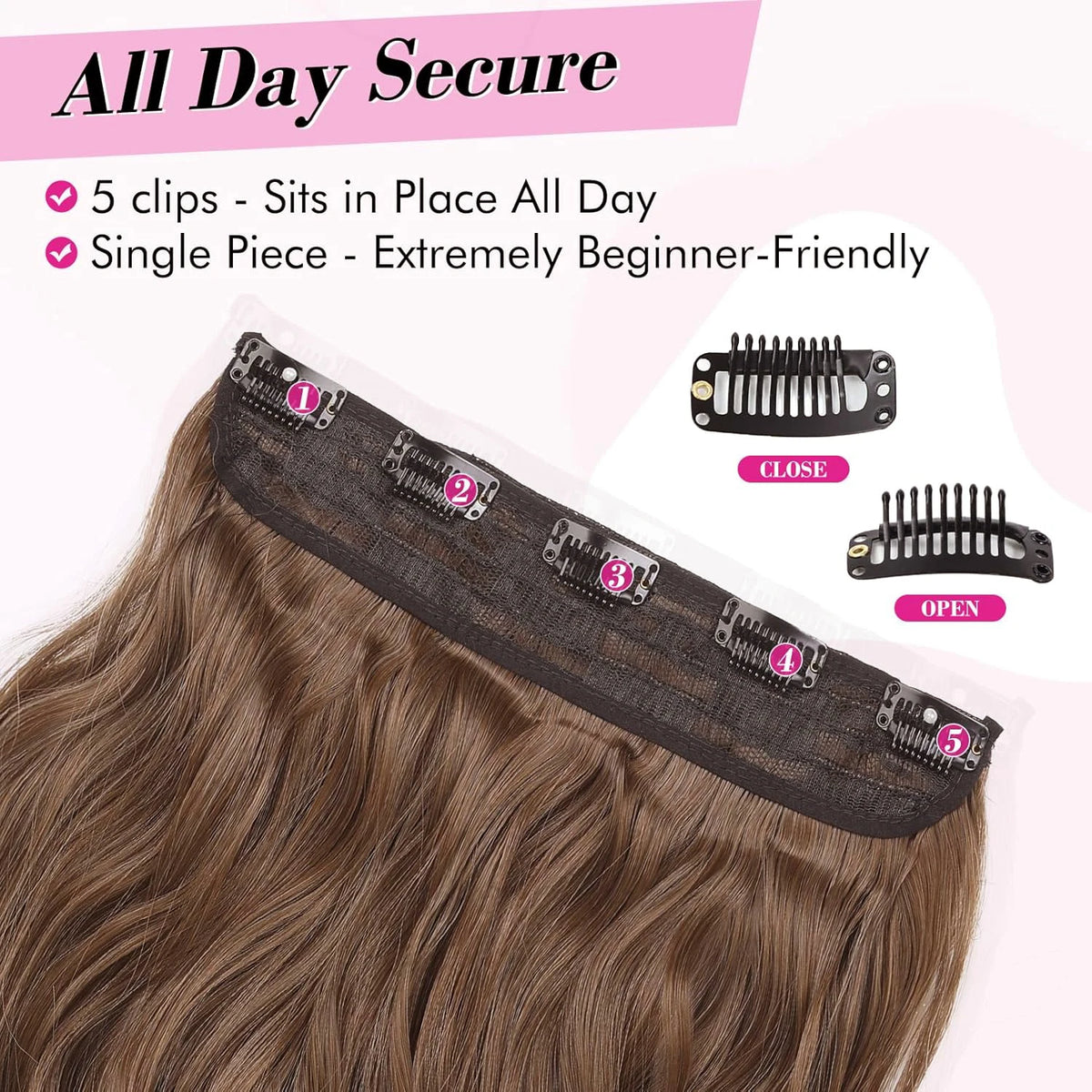 Color Body Wave One Piece Clip In Hair Extensions- 5 Clips -3/4 Full Head Clip In Human Hair Extensions For Women 100% Human Hair