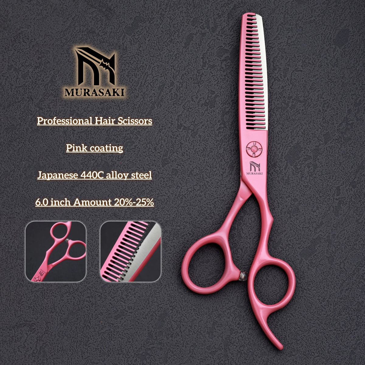 MURASAKI Professional Barber Scissors,6.0 Inch Japanese 440C Steel Hairdressing Scissors,Salon High-Quality Hair Cutting Tools