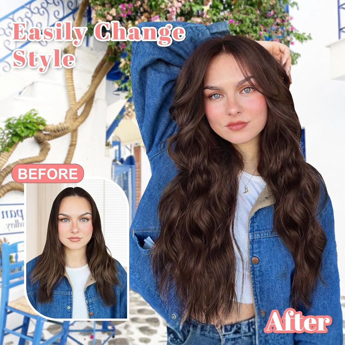 Color Body Wave One Piece Clip In Hair Extensions- 5 Clips -3/4 Full Head Clip In Human Hair Extensions For Women 100% Human Hair