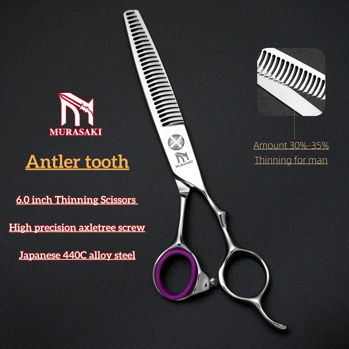 MURASAKI Professional Barber Scissors,6.0 Inch Japanese 440C Steel Hairdressing Scissors,Salon High-Quality Hair Cutting Tools