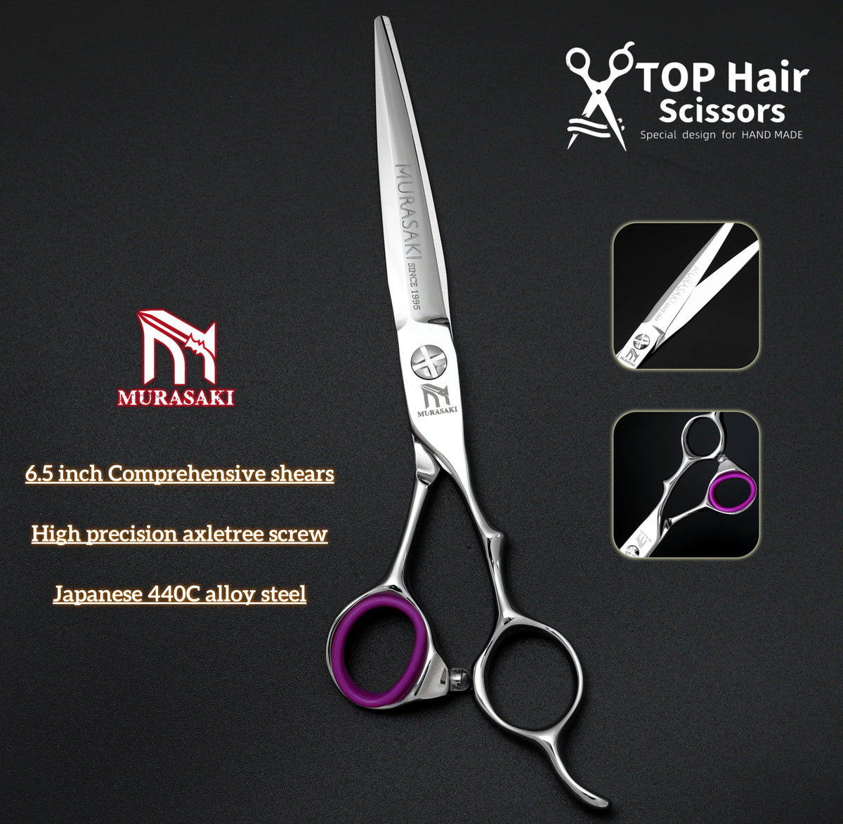 MURASAKI Professional Barber Scissors,6.0 Inch Japanese 440C Steel Hairdressing Scissors,Salon High-Quality Hair Cutting Tools