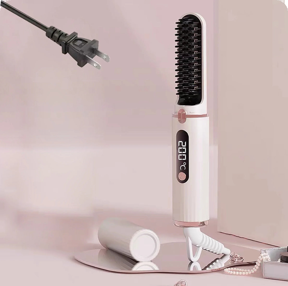 New Hair Straightening Brush 4 Temp Settings,Ceramic Heated Hot Brush Portable Straightener Comb Negative Ion Styling Tool