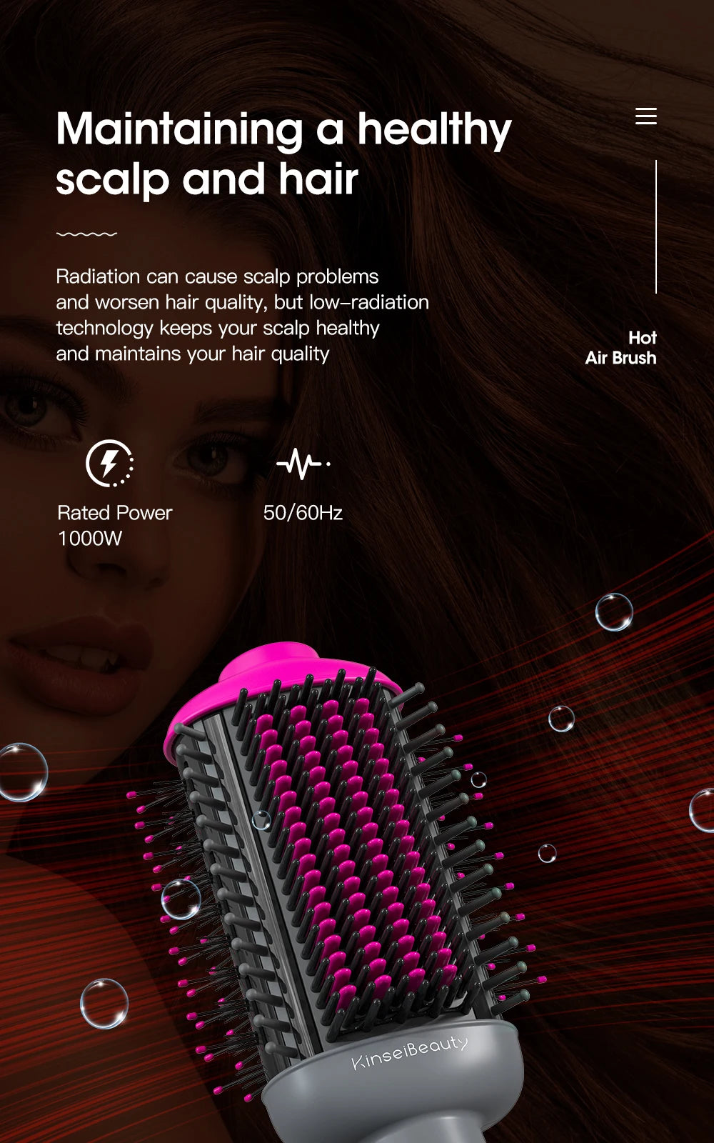 Kinsei Beauty Dryer and Straightening Brush 2 IN 1 Hair Brush Hair Dryer Hot Air Brush Ceramic Anti-ironing Blower Styling Tool