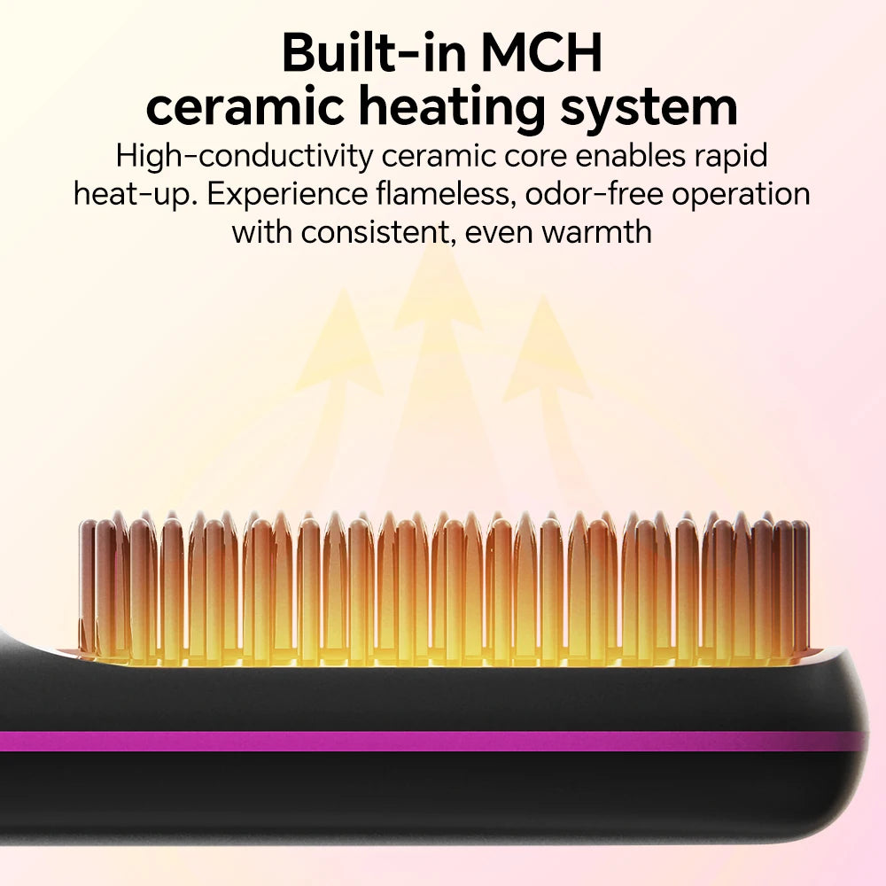 Ionic Straightening Comb, Hair Straightener Brush Ceramic Hot Comb for Women - 20s Fast Heating, 3 Temp Settings and LED Display