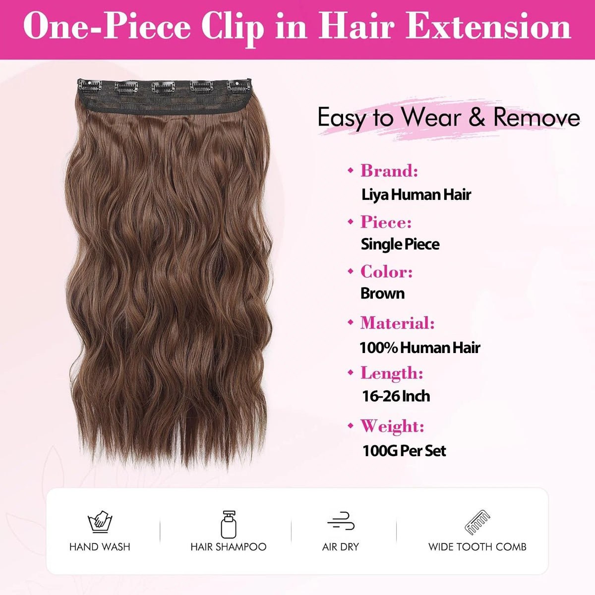 Color Body Wave One Piece Clip In Hair Extensions- 5 Clips -3/4 Full Head Clip In Human Hair Extensions For Women 100% Human Hair