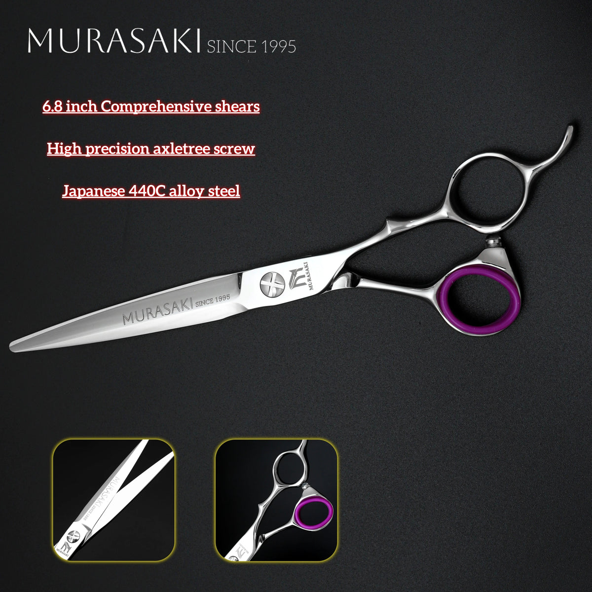 MURASAKI Professional Barber Scissors,6.0 Inch Japanese 440C Steel Hairdressing Scissors,Salon High-Quality Hair Cutting Tools
