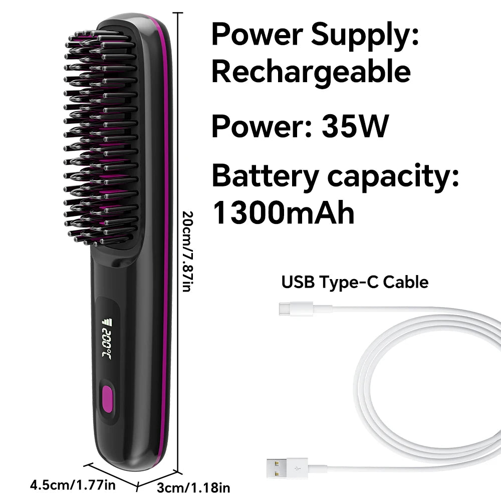 Ionic Straightening Comb, Hair Straightener Brush Ceramic Hot Comb for Women - 20s Fast Heating, 3 Temp Settings and LED Display