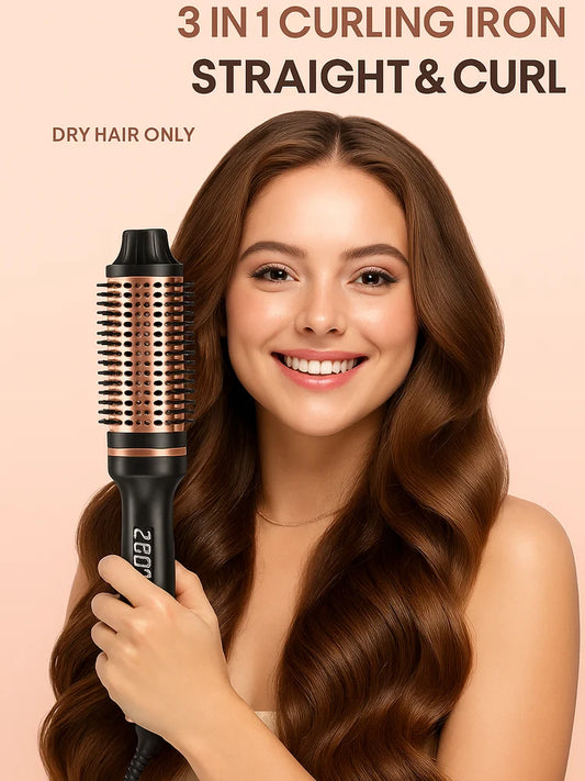Thermal Brush Styling Comb/ Electric Fast Heating/ Anti Scald/ 3 in 1 Straightener/ Heated Professional Hair Styling Brush