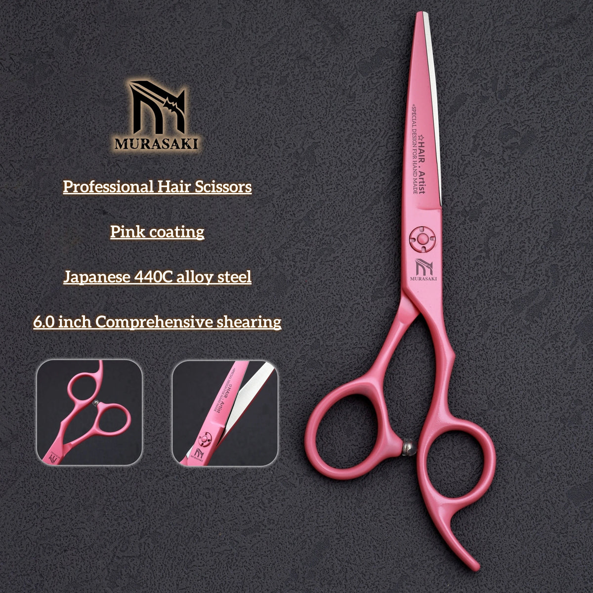 MURASAKI Professional Barber Scissors,6.0 Inch Japanese 440C Steel Hairdressing Scissors,Salon High-Quality Hair Cutting Tools