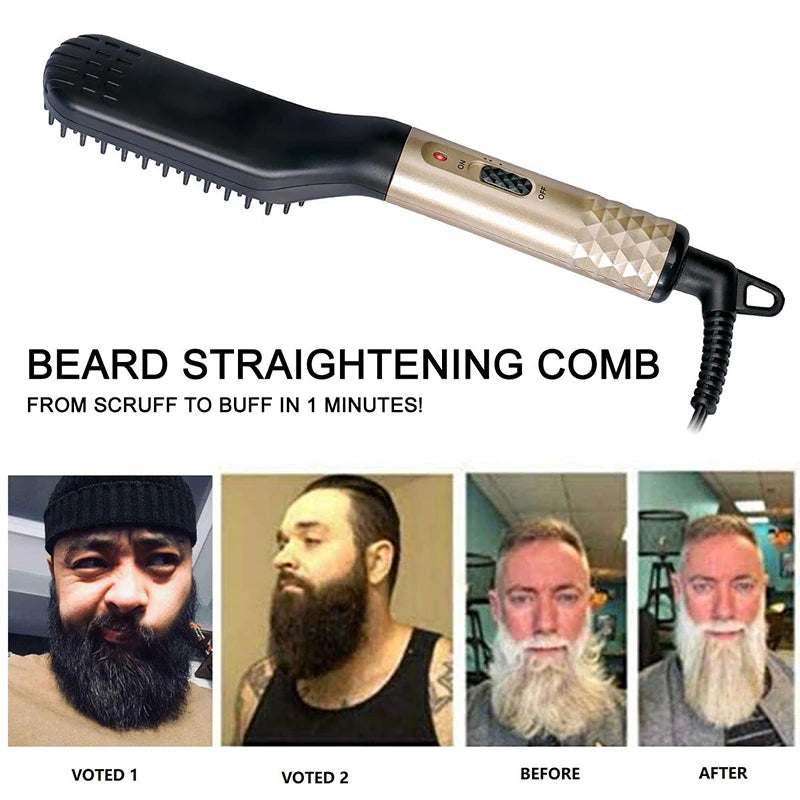 Professional Mini Ceramic Brush Straightener for Beards/ Beard Straightening Comb/ Beard Hair Brush/ Men 's Hair Straightener Comb for Beards